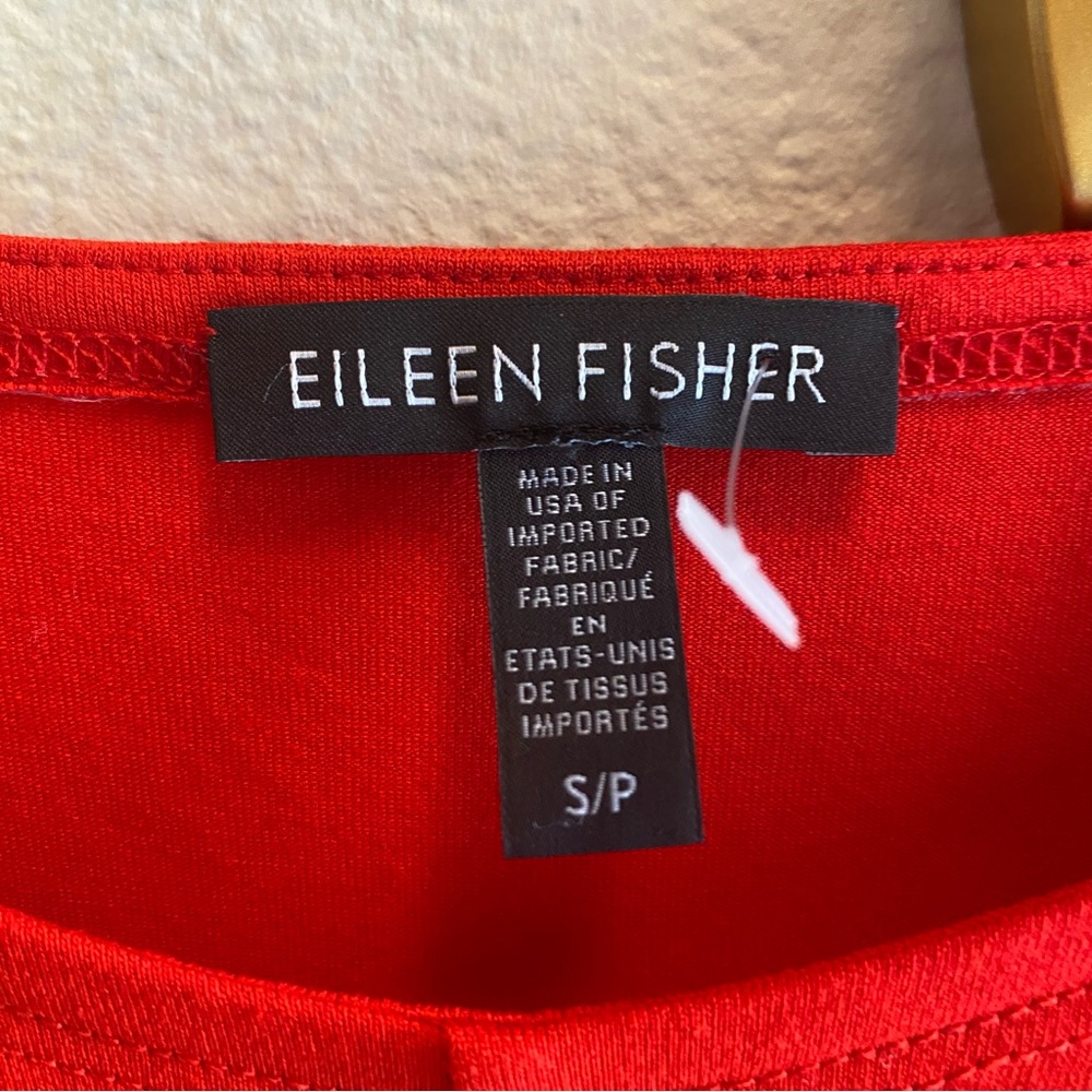 Eileen Fisher Jersey Shift Midi Dress Size Small Long Sleeve Crew Neck Red - Picture 4 of 5